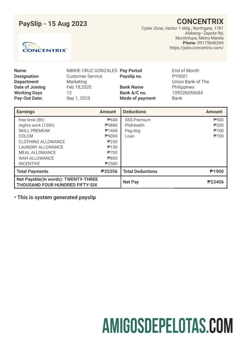 Imprimível Modelo de recibo de pagamento de tecnologia e serviços da Concentrix em formatos Word e PDF.pdf, 1